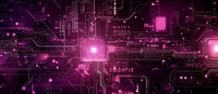 Futuristic circuit board with neon pink accents
