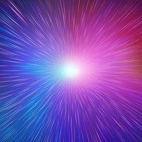A bright light radiates outward in a kaleidoscope of colors against a dark background.