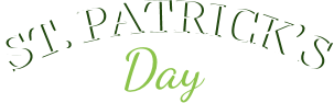 St. Patrick's Day logo with green and white text on a black background