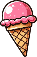 Cartoon pink ice cream in a waffle cone