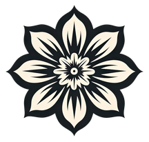 Stylized floral design with cream and black petals