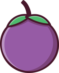 Cartoon purple plum with green leaves