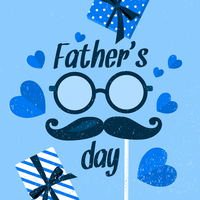 Father's Day illustration with glasses, mustache, and gift boxes