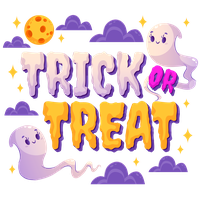 Halloween trick or treat graphic with cartoon ghosts