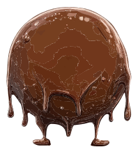 A chocolate droplet with a glossy finish and drips