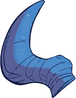 A blue horn with a curved shape and wrapped handle