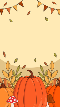 Cartoon pumpkins and leaves with a mushroom