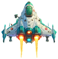 Futuristic white and teal fighter jet with glowing engines