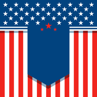 A blue shield with red and white stripes and white stars on a blue background
