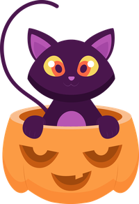 Cartoon black cat in a pumpkin