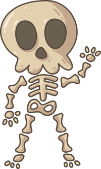 A cartoon skeleton waving with its right hand