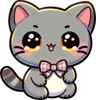 Gray cartoon cat with a plaid bow tie