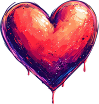 A shiny heart-shaped balloon with red, pink, and purple colors and white speckles