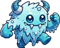 A blue cartoon monster with large eyes and sharp teeth