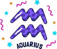 Digital art featuring the Aquarius symbol with stars and squiggles