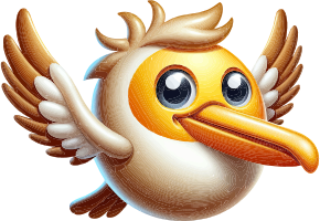 Cartoon bird with orange beak and wings