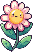 Cartoon flower with smiling face and pink petals