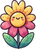 Cartoon flower with smiling face and colorful petals