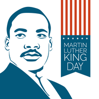 Martin Luther King Day illustration featuring a portrait of Martin Luther King Jr.