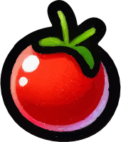 Stylized red tomato icon with green leaves