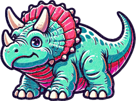 Cartoon triceratops with turquoise body and pink frill