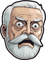 Cartoon of an old man with a shocked face and white hair