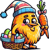 Cartoon character with Easter basket and carrot