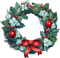 Christmas wreath with holly and red ribbon