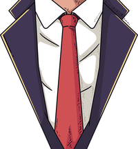 Cartoon character in a suit and red tie