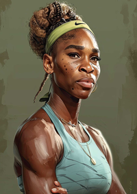 Digital artwork of a strong female athlete with braids and a teal sports outfit