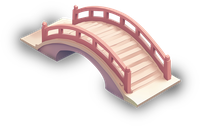 Isometric pink footbridge with a curved shape and railing