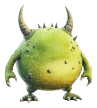 A green monster with horns and spikes
