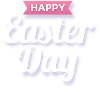 Happy Easter Day text with pink banner and purple background