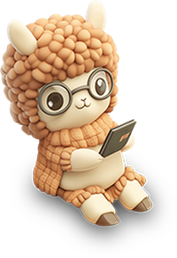 Cartoon llama with glasses holding a tablet