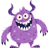 A purple cartoon monster with large eyes and sharp teeth