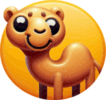 Golden camel icon with a smiling face