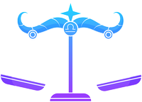 Stylized balance scale icon with purple and blue colors