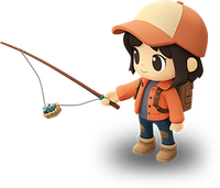 Cartoon character fishing with a rod and reel