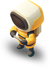 Cartoon beekeeper in a yellow protective suit with a smoker