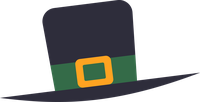 Simple illustration of a pilgrim hat with a black body, green band, and gold buckle