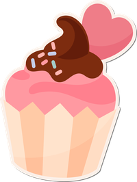 Cartoon cupcake with pink frosting and chocolate topping