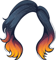 Illustration of hair with orange flames at the tips on a black background