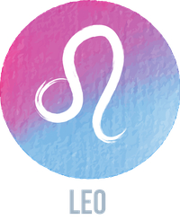 Leo zodiac sign symbol on a pink and blue gradient circle