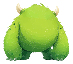 Cartoon green monster with horns and claws