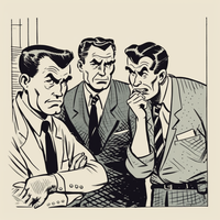 Illustration of three men in business attire having a serious conversation