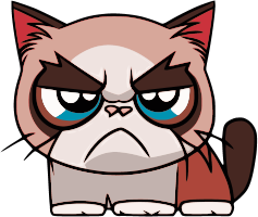 An illustrated cartoon cat with an angry face