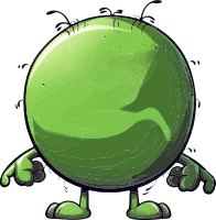Green cartoon character with round body and small limbs