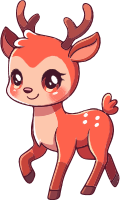 A cute cartoon deer with large eyes and orange fur