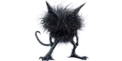 A dark, furry creature with horns and sharp claws