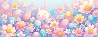 Pastel Easter background with flowers and bunny